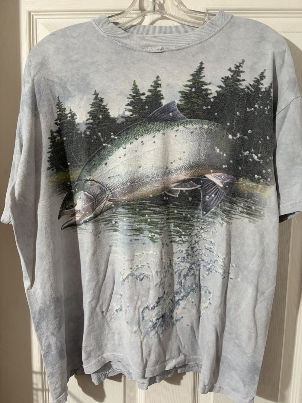 2000 The Mountain Trout Shirt Sz L Tie Dye Gray Mark Susinno Fishing